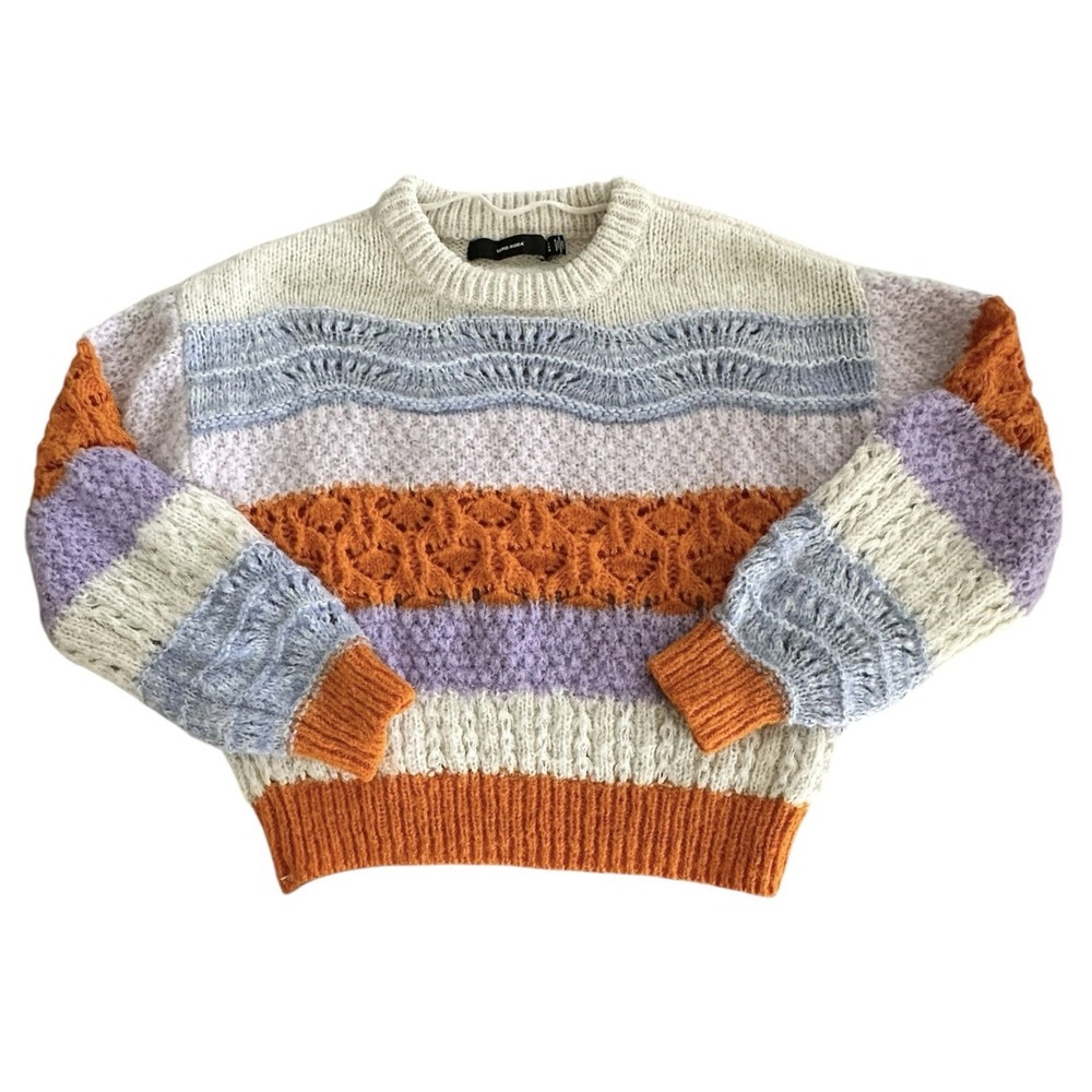 VERO MODA New Boho Sweater Size M Striped Orange Cream Purple Recycled‎